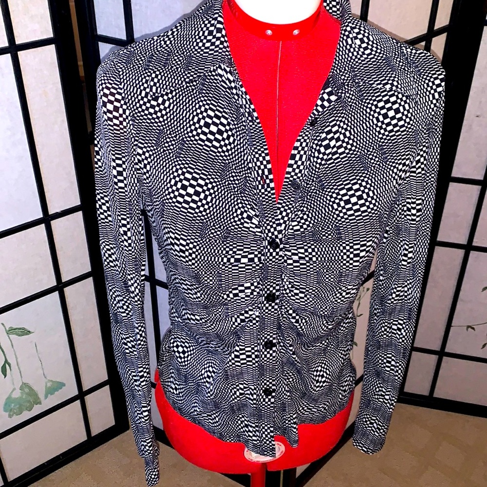 INC International Concepts Black and White Optical Illusion Blouse